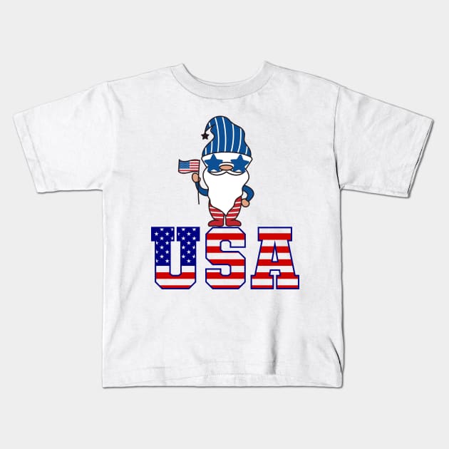 4th of july independent gnome Kids T-Shirt by sevalyilmazardal